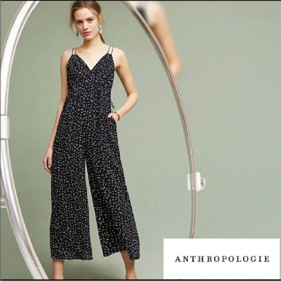 NWOT Anthropologie Maeve Finley Wide Leg Black White Polla Dot Flowy Jumpsuit 4 - Picture 2 of 14